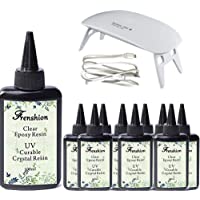 10X100ML Resina epoxi transparente cristalina Resina con luz UV No tóxica con lámpara UV para Moldes de resina Joyas…